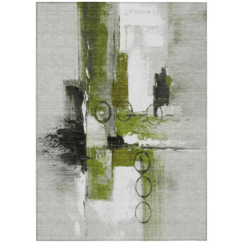 10' X 14' Olive Green And Green Abstract Washable Indoor Outdoor Area Rug Homeroots Outdoor