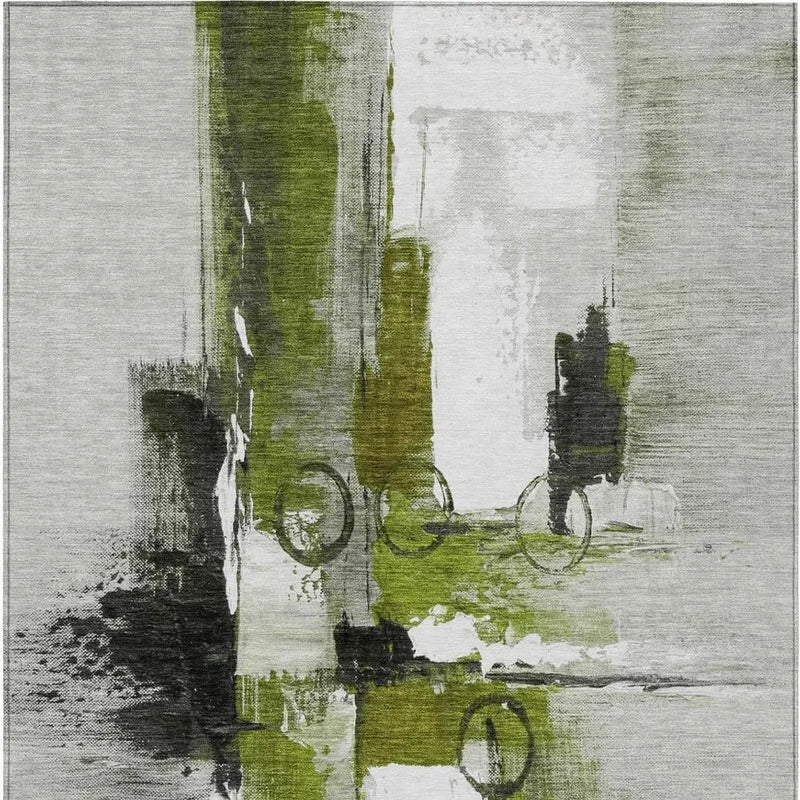 10' X 14' Olive Green And Green Abstract Washable Indoor Outdoor Area Rug Homeroots Outdoor