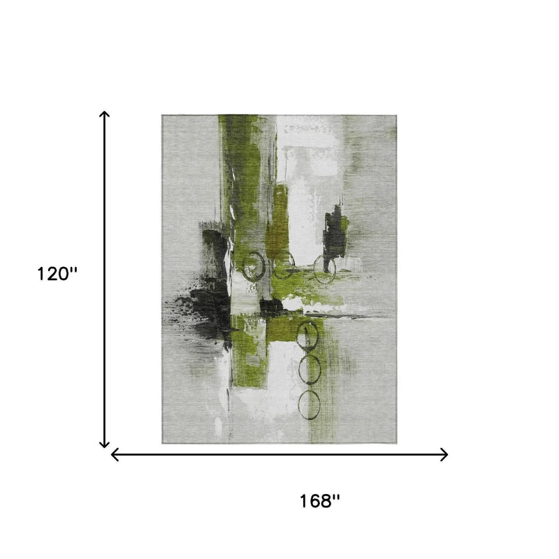 10' X 14' Olive Green And Green Abstract Washable Indoor Outdoor Area Rug Homeroots Outdoor