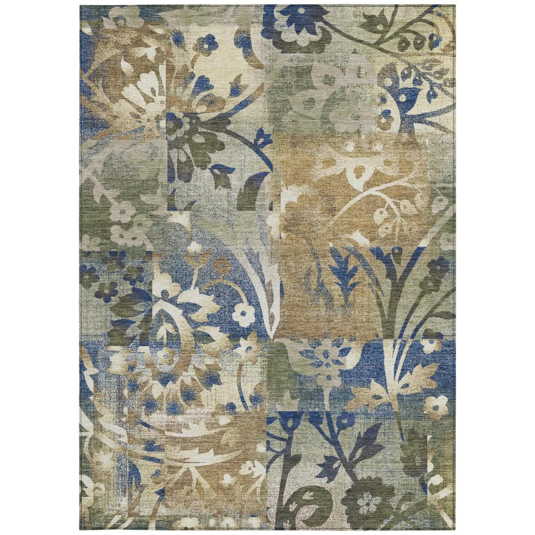 10' X 14' Olive Green And Green Botanical Leaves Washable Indoor Outdoor Area Rug Homeroots Outdoor
