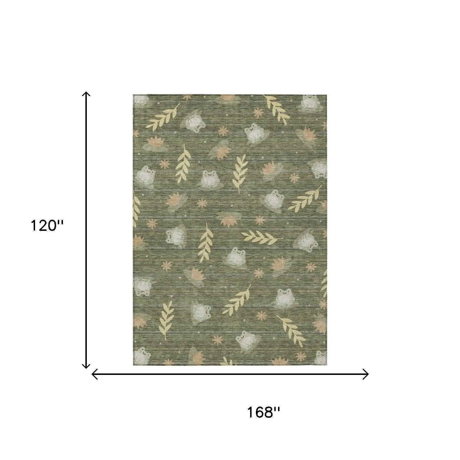 10' X 14' Olive Green And Green Botanical Leaves Washable Indoor Outdoor Area Rug Homeroots Outdoor
