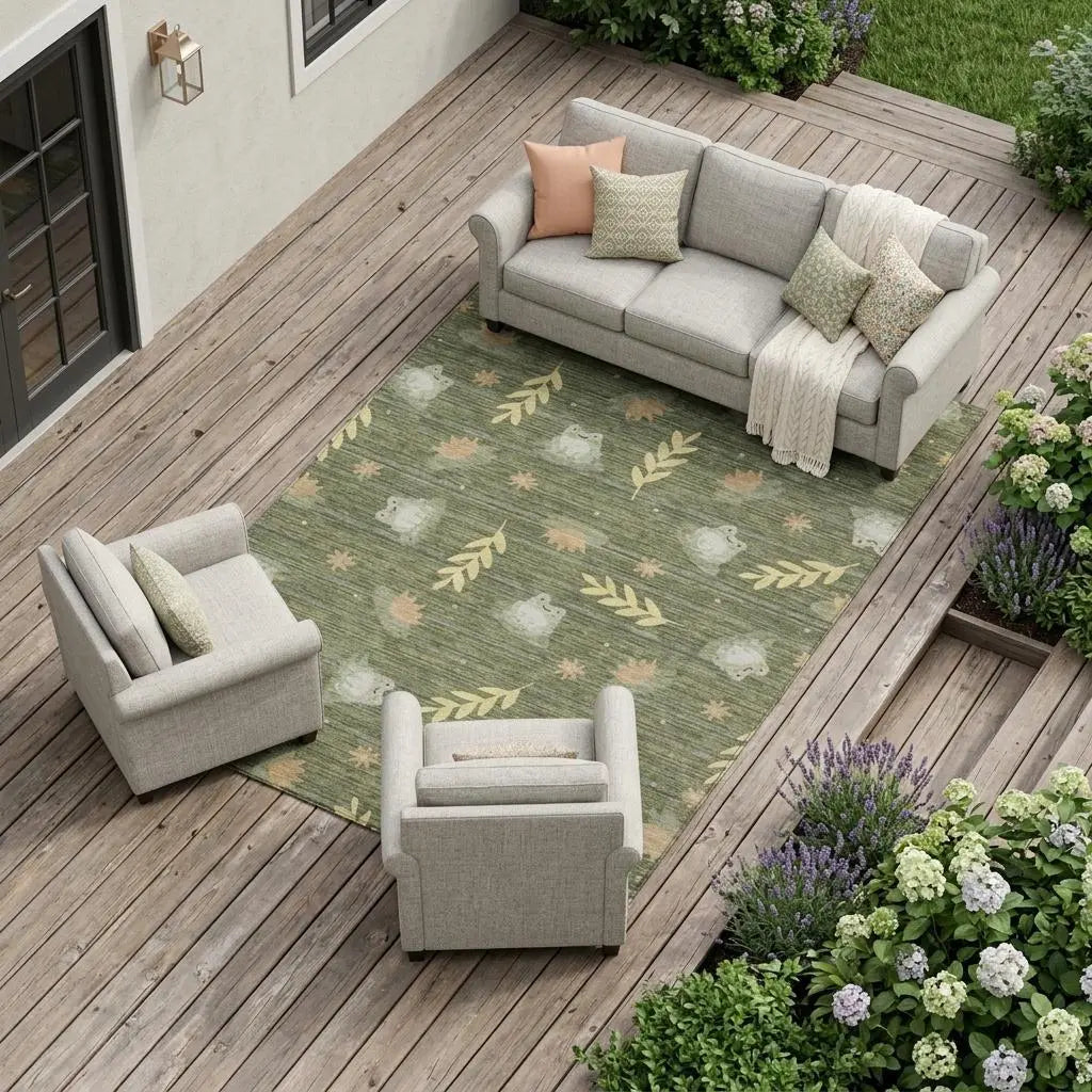 10' X 14' Olive Green And Green Botanical Leaves Washable Indoor Outdoor Area Rug Homeroots Outdoor