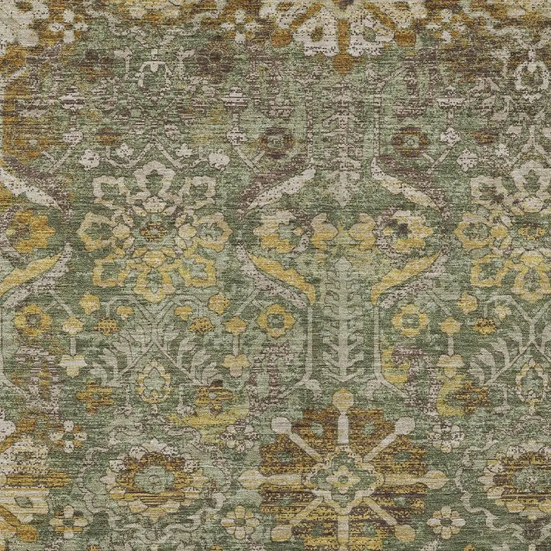 10' X 14' Olive Green And Green Damask Washable Indoor Outdoor Area Rug Homeroots Outdoor