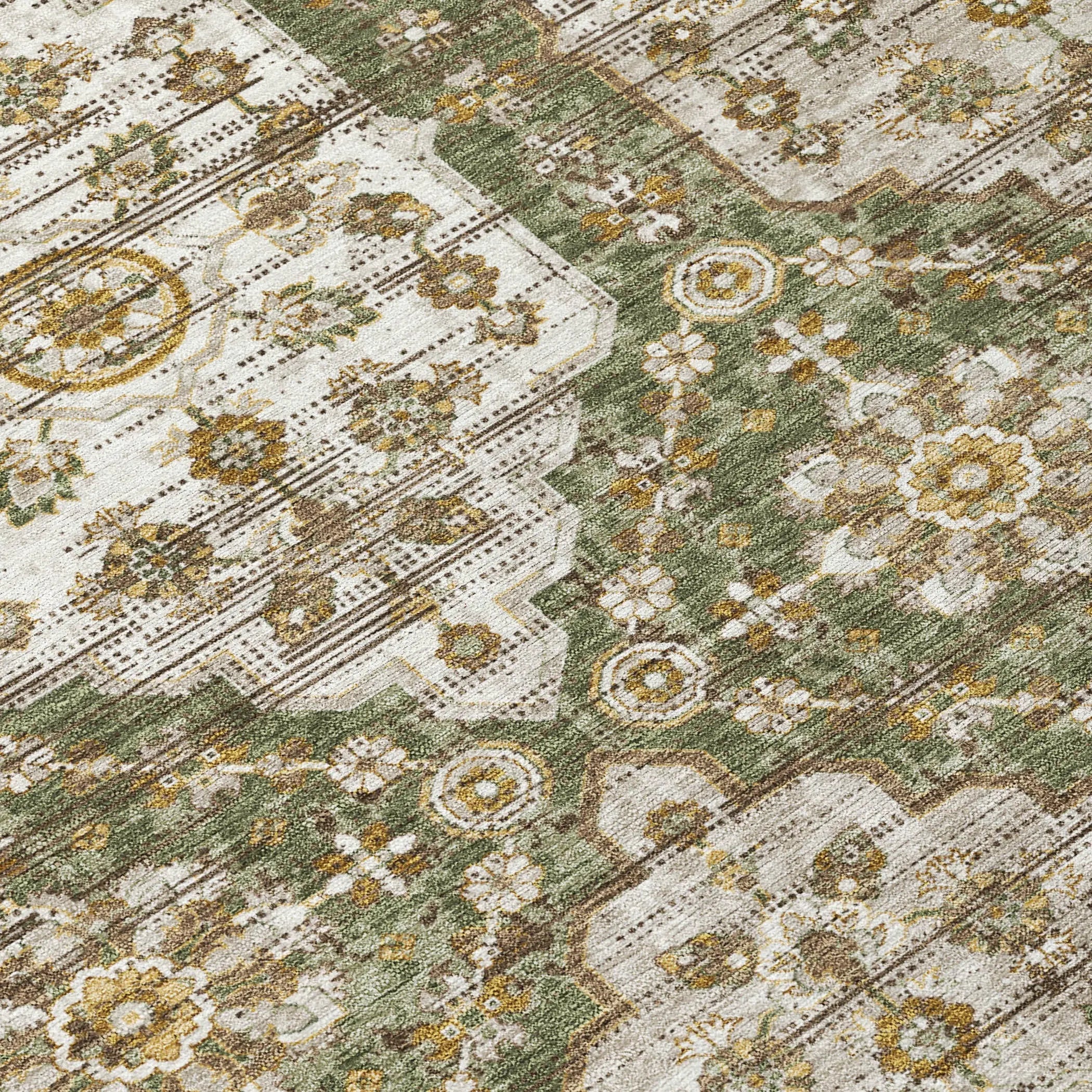 10' X 14' Olive Green And Green Damask Washable Indoor Outdoor Area Rug Homeroots Outdoor