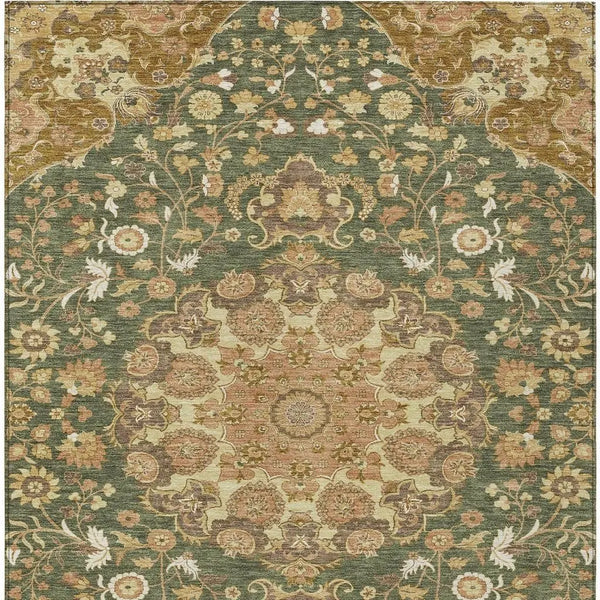 10' X 14' Olive Green And Green Damask Washable Indoor Outdoor Area Rug Homeroots Outdoor