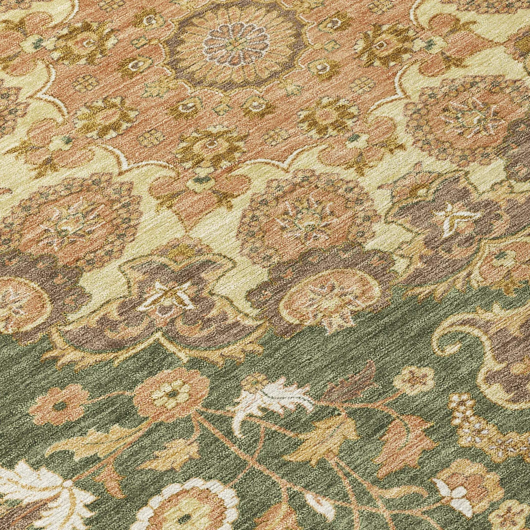10' X 14' Olive Green And Green Damask Washable Indoor Outdoor Area Rug Homeroots Outdoor
