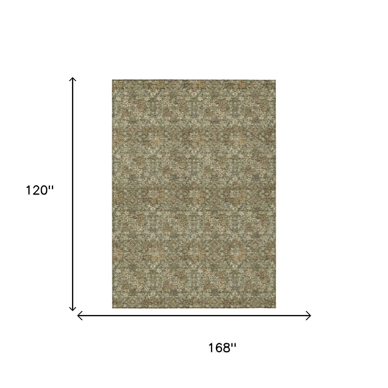 10' X 14' Olive Green And Green Damask Washable Indoor Outdoor Area Rug Homeroots Outdoor