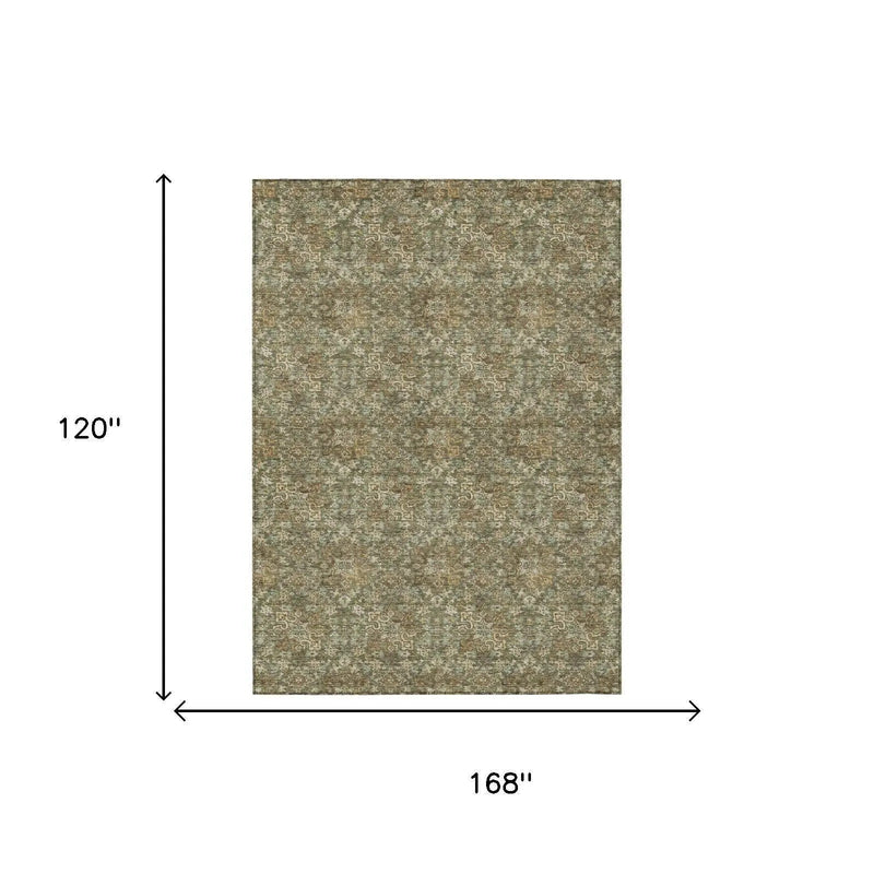10' X 14' Olive Green And Green Damask Washable Indoor Outdoor Area Rug Homeroots Outdoor