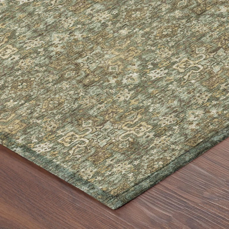 10' X 14' Olive Green And Green Damask Washable Indoor Outdoor Area Rug Homeroots Outdoor
