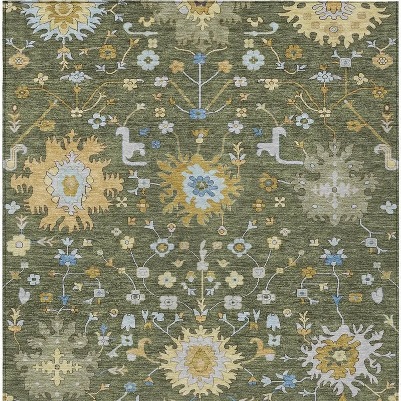 10' X 14' Olive Green And Green Faux Bois Washable Indoor Outdoor Area Rug Homeroots Outdoor