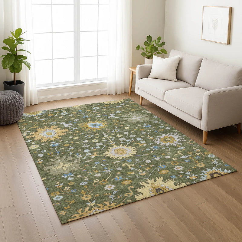 10' X 14' Olive Green And Green Faux Bois Washable Indoor Outdoor Area Rug Homeroots Outdoor