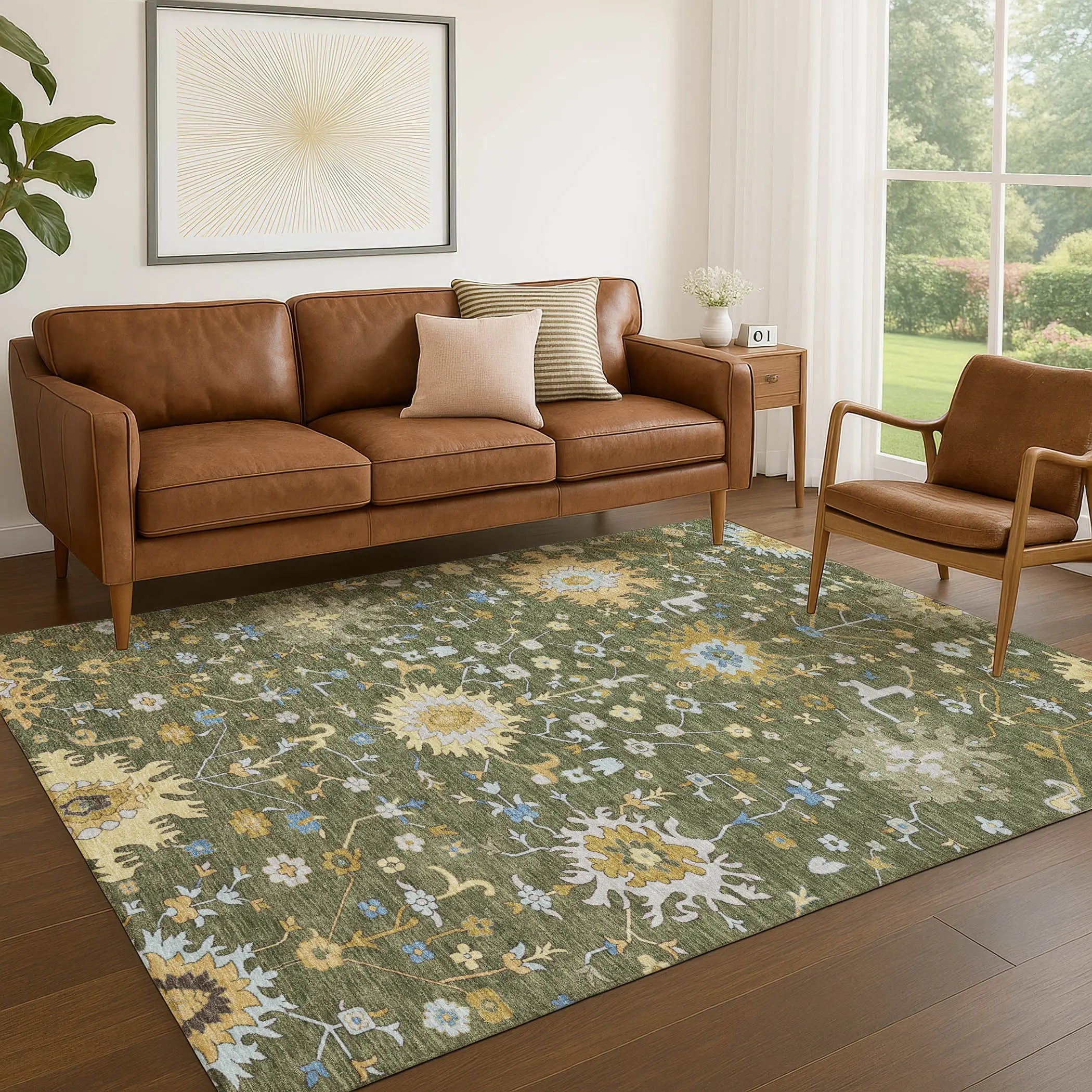 10' X 14' Olive Green And Green Faux Bois Washable Indoor Outdoor Area Rug Homeroots Outdoor
