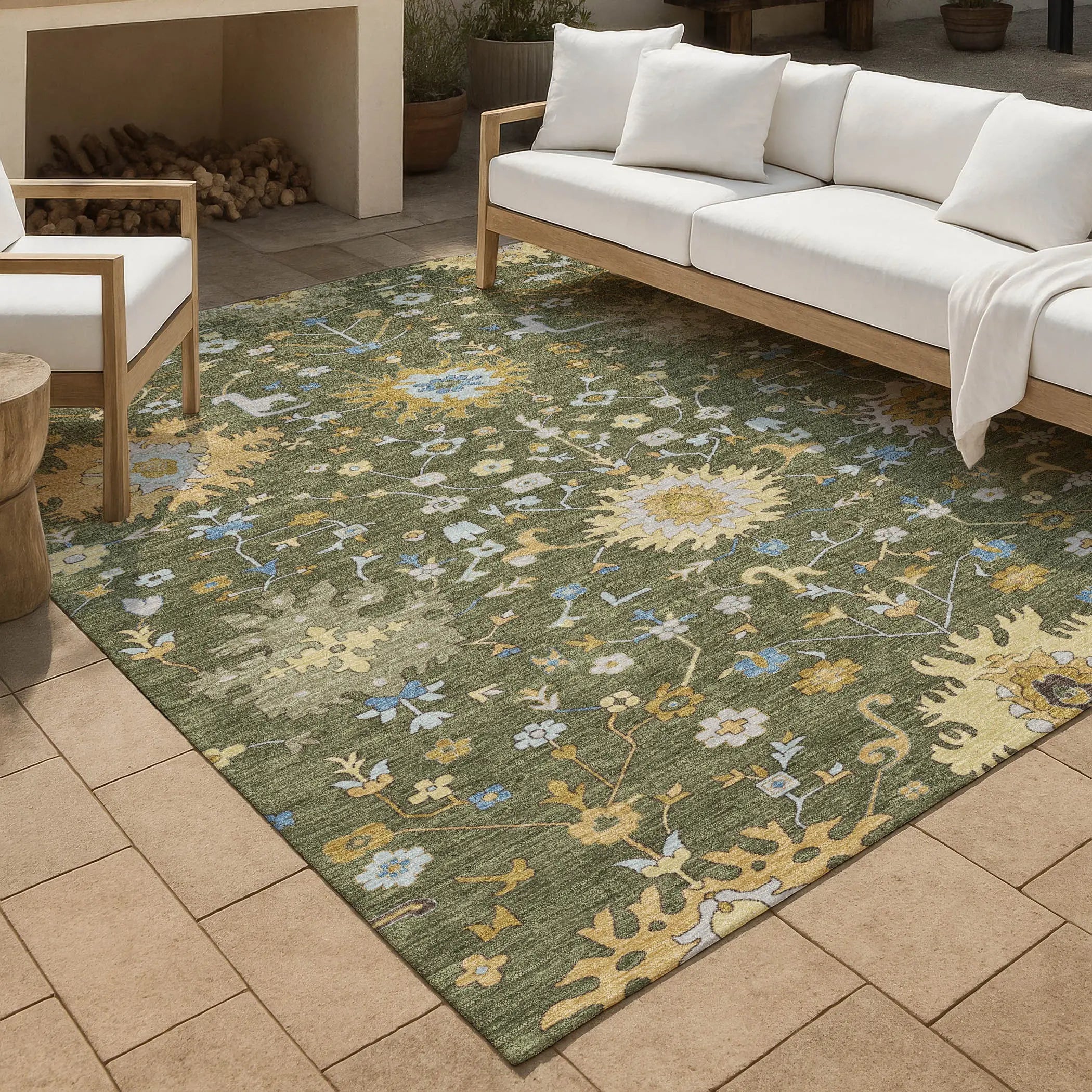 10' X 14' Olive Green And Green Faux Bois Washable Indoor Outdoor Area Rug Homeroots Outdoor
