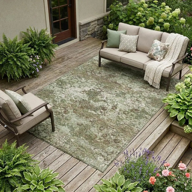 10' X 14' Olive Green And Green Floral Medallion Washable Indoor Outdoor Area Rug Homeroots Outdoor