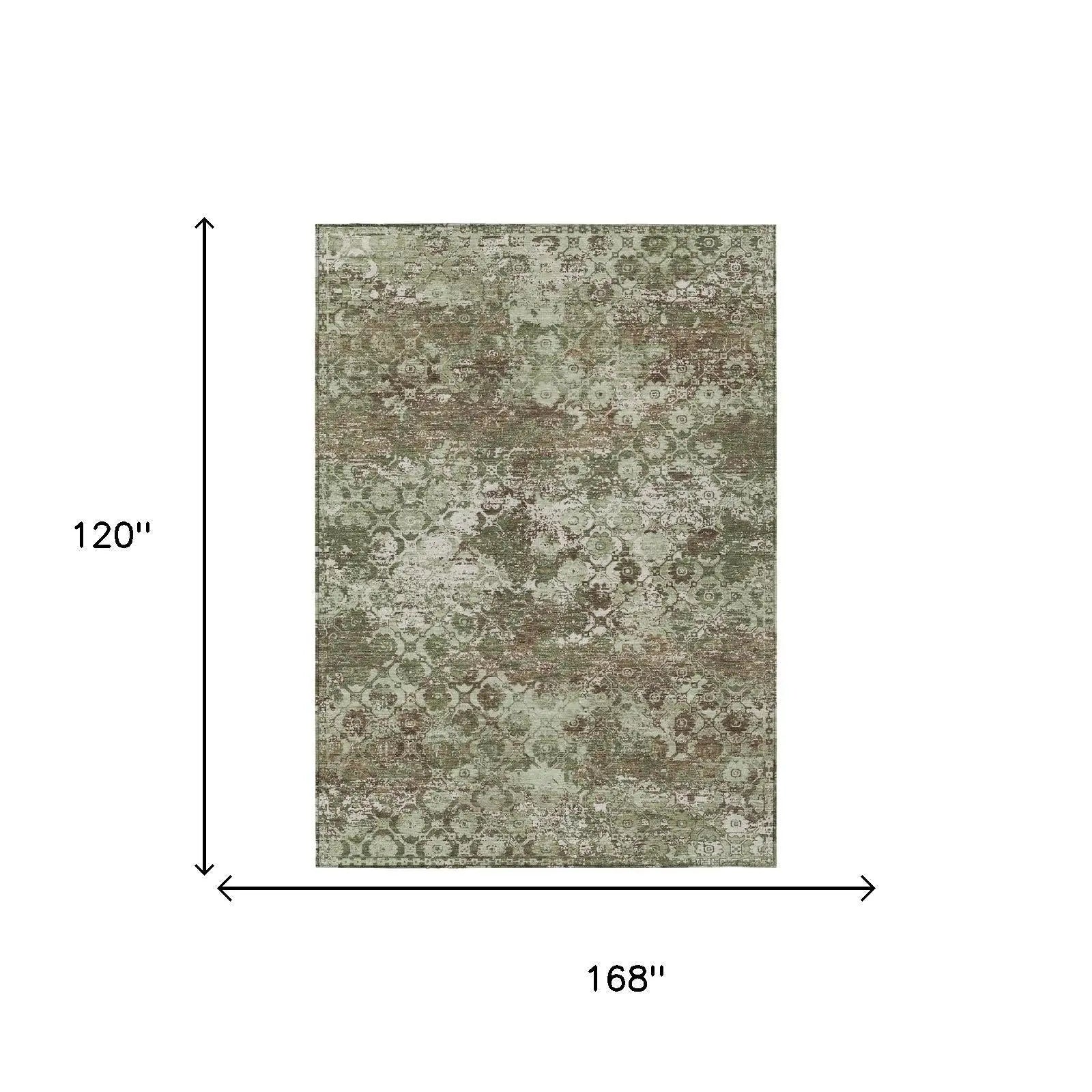 10' X 14' Olive Green And Green Floral Medallion Washable Indoor Outdoor Area Rug Homeroots Outdoor