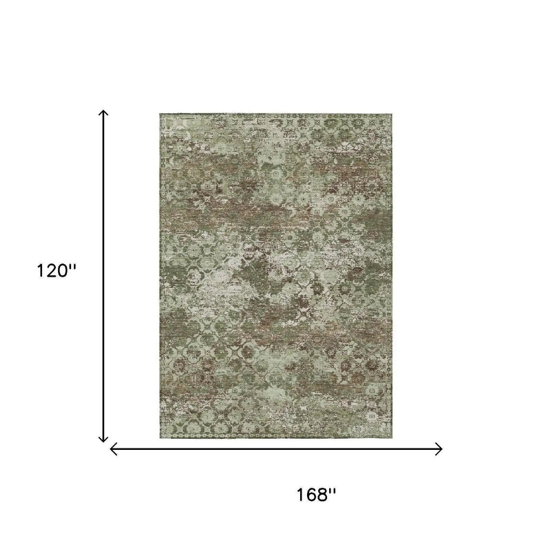 10' X 14' Olive Green And Green Floral Medallion Washable Indoor Outdoor Area Rug Homeroots Outdoor