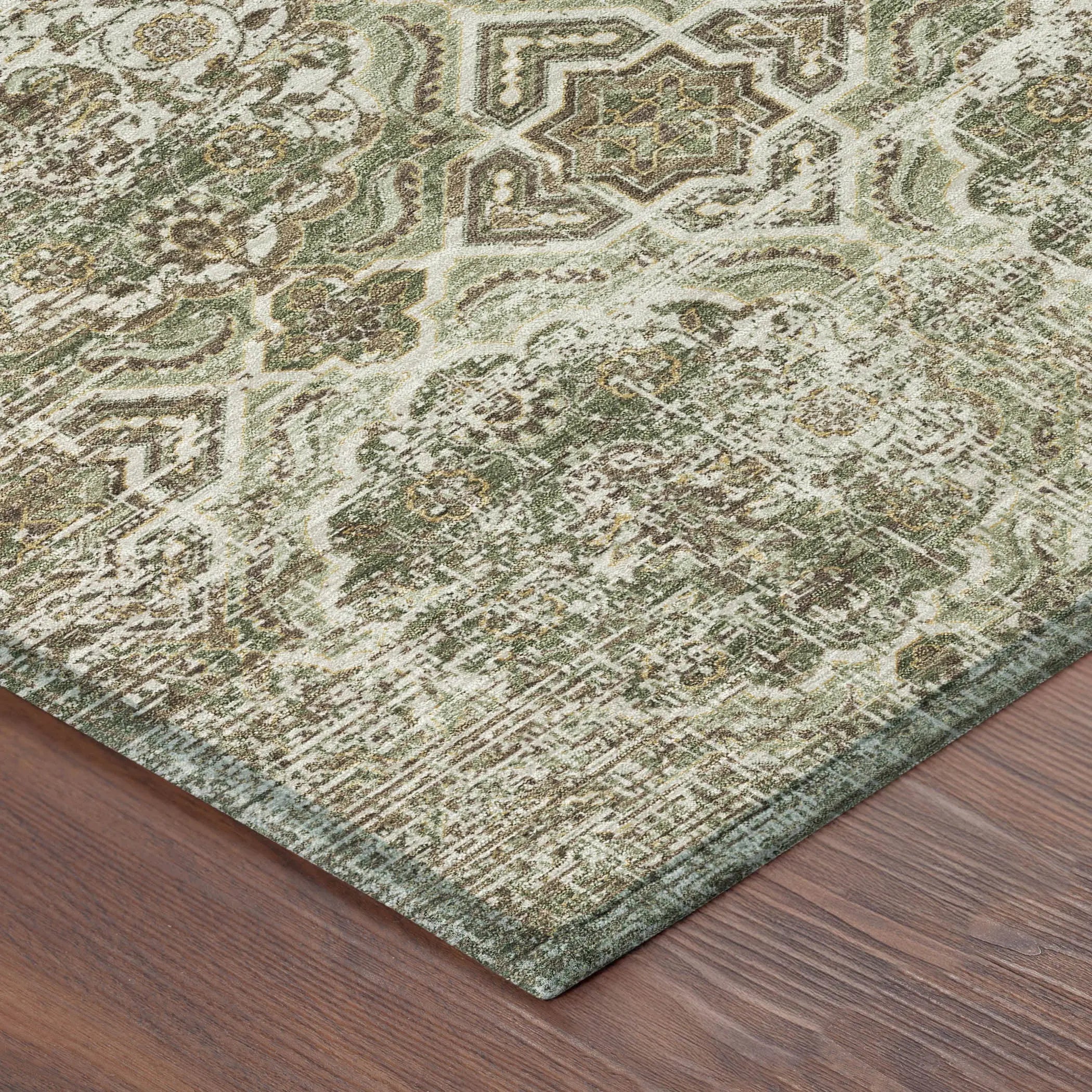 10' X 14' Olive Green And Green Floral Washable Indoor Outdoor Area Rug Homeroots Outdoor