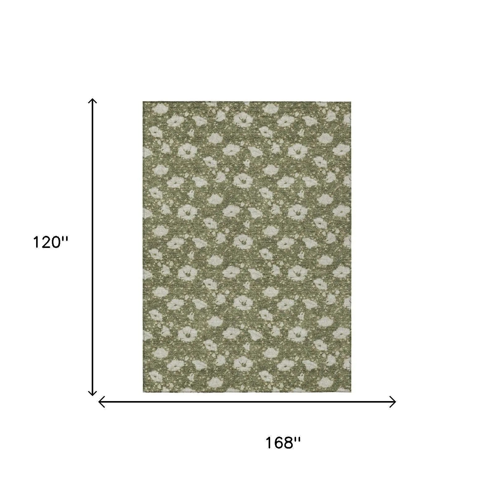 10' X 14' Olive Green And Green Floral Washable Indoor Outdoor Area Rug Homeroots Outdoor