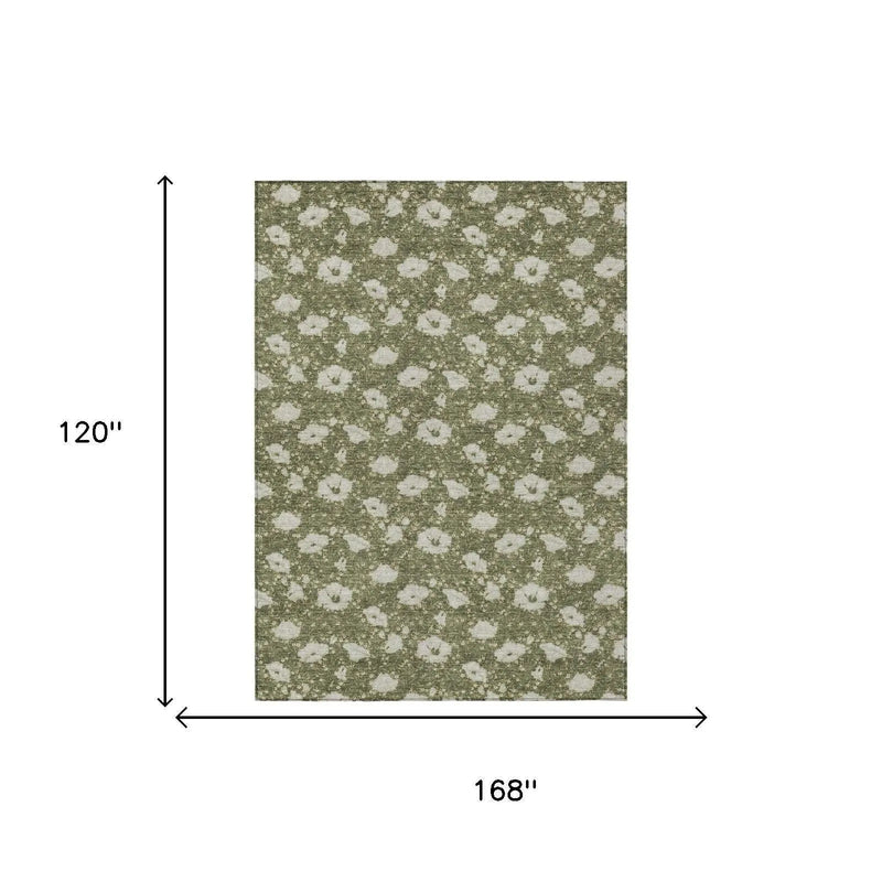 10' X 14' Olive Green And Green Floral Washable Indoor Outdoor Area Rug Homeroots Outdoor