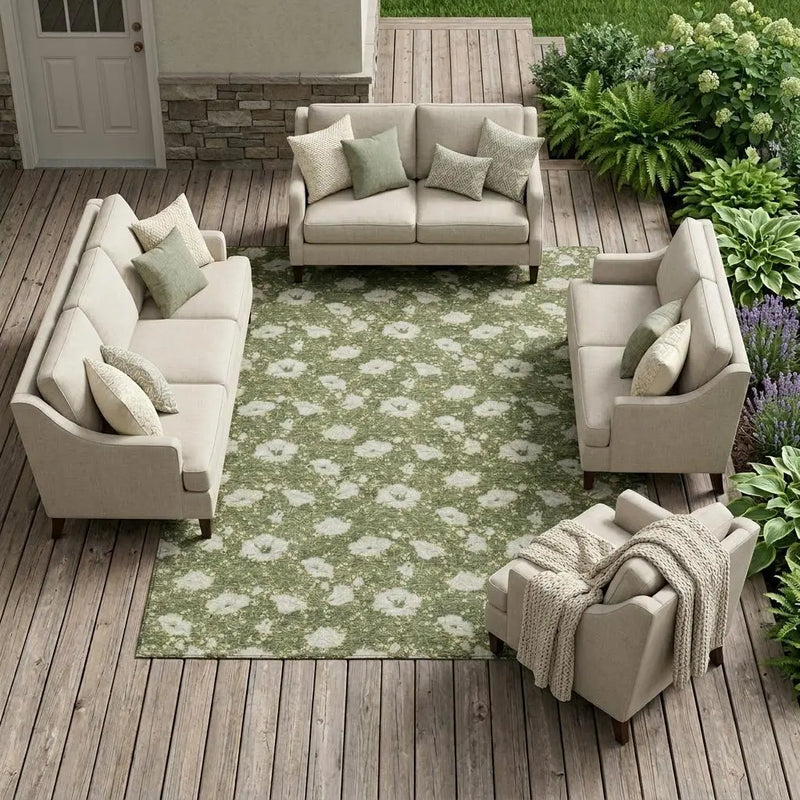 10' X 14' Olive Green And Green Floral Washable Indoor Outdoor Area Rug Homeroots Outdoor
