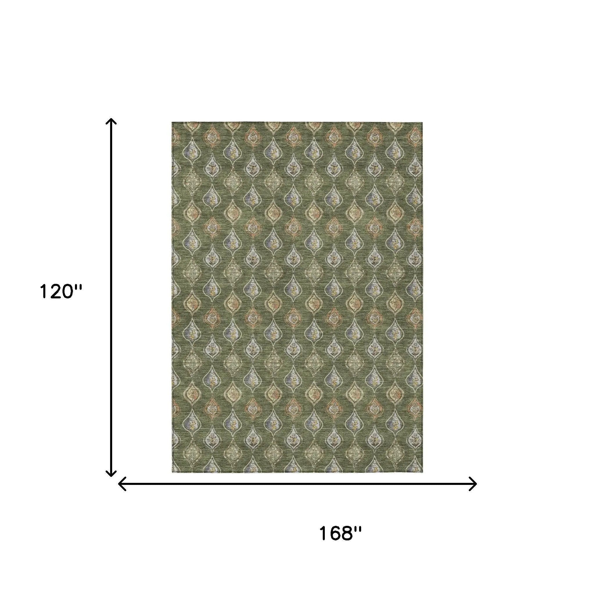 10' X 14' Olive Green And Green Floral Washable Indoor Outdoor Area Rug Homeroots Outdoor