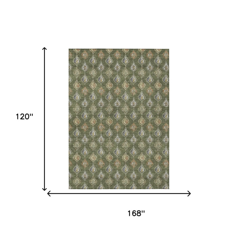 10' X 14' Olive Green And Green Floral Washable Indoor Outdoor Area Rug Homeroots Outdoor