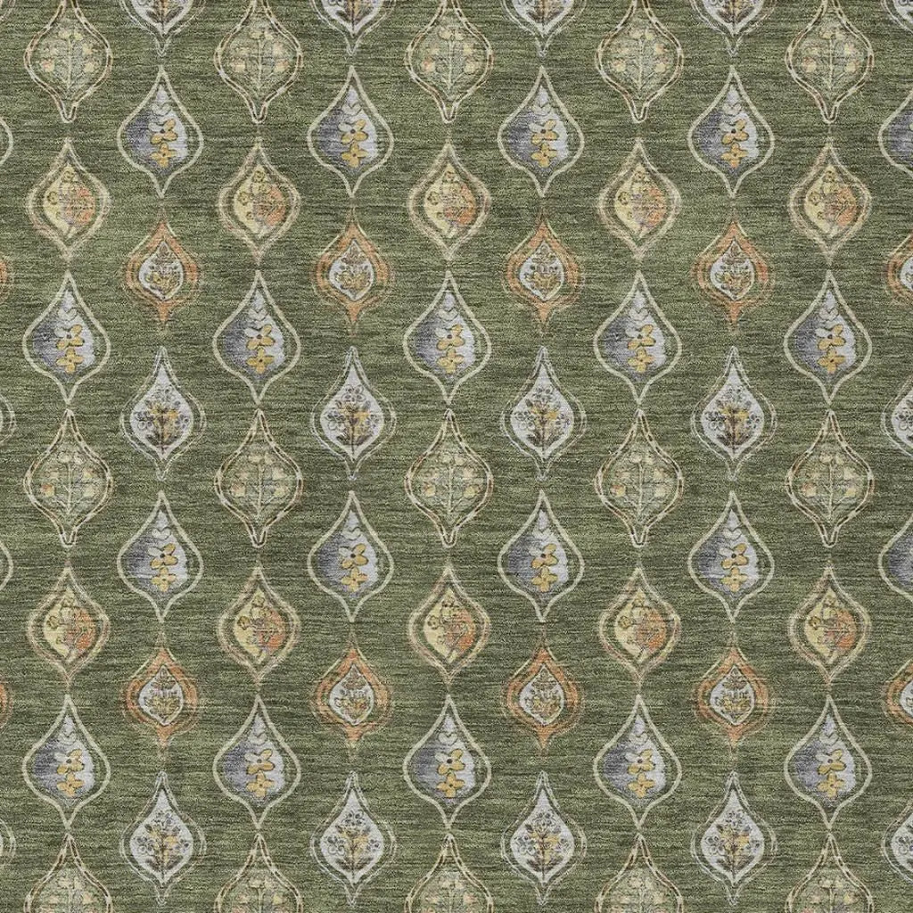 10' X 14' Olive Green And Green Floral Washable Indoor Outdoor Area Rug Homeroots Outdoor