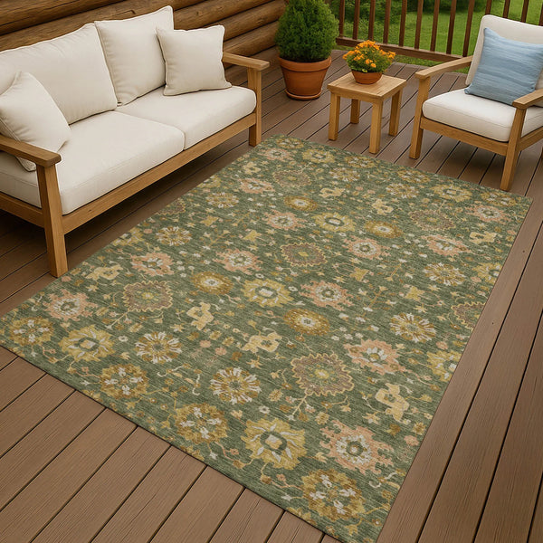 10' X 14' Olive Green And Green Geometric Washable Indoor Outdoor Area Rug Homeroots Outdoor