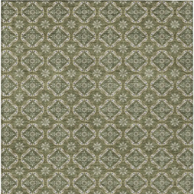 10' X 14' Olive Green And Green Geometric Washable Indoor Outdoor Area Rug Homeroots Outdoor