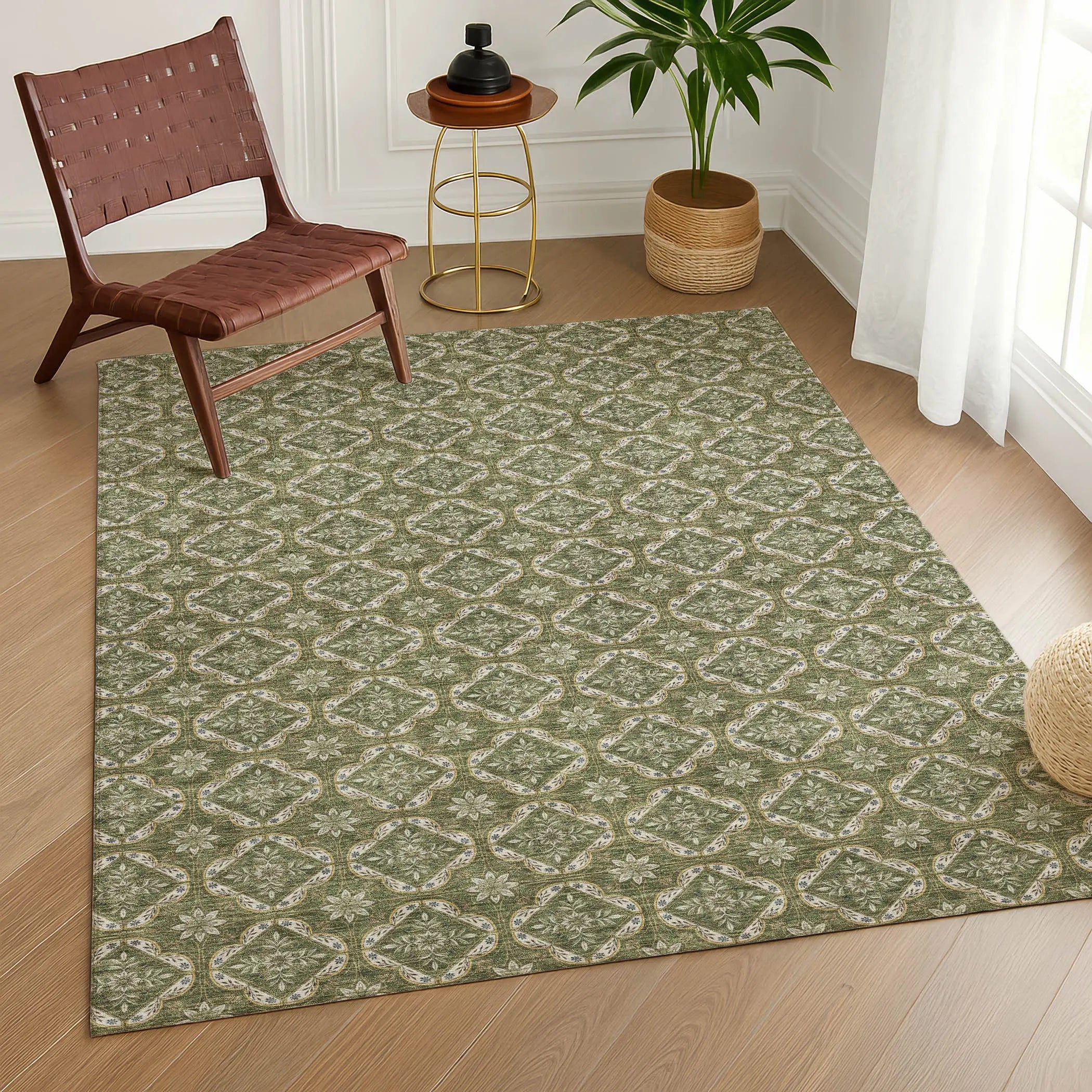 10' X 14' Olive Green And Green Geometric Washable Indoor Outdoor Area Rug Homeroots Outdoor
