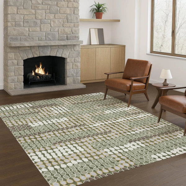 10' X 14' Olive Green And Green Geometric Washable Indoor Outdoor Area Rug Homeroots Outdoor