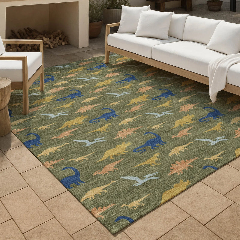 10' X 14' Olive Green And Green Geometric Washable Indoor Outdoor Area Rug Homeroots Outdoor