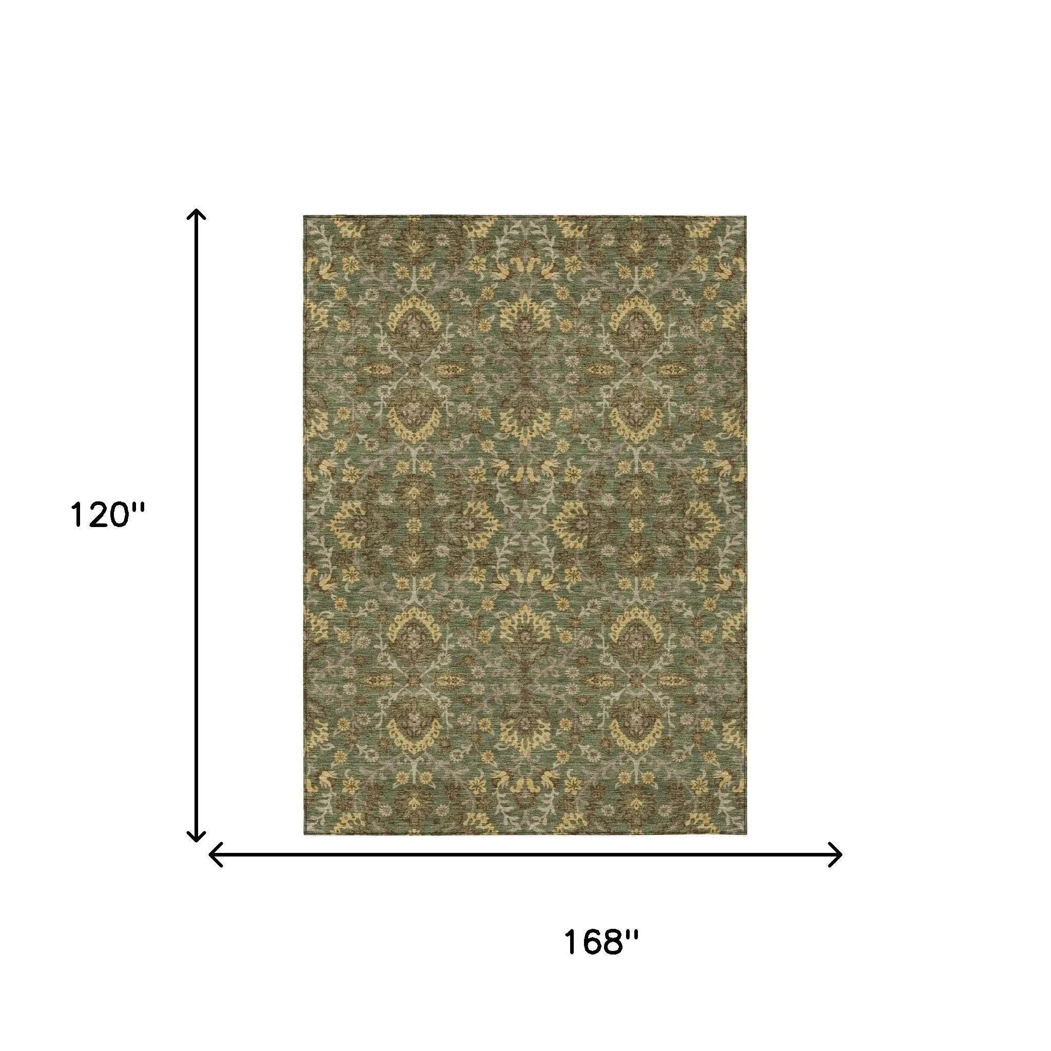 10' X 14' Olive Green And Green Geometric Washable Indoor Outdoor Area Rug Homeroots Outdoor