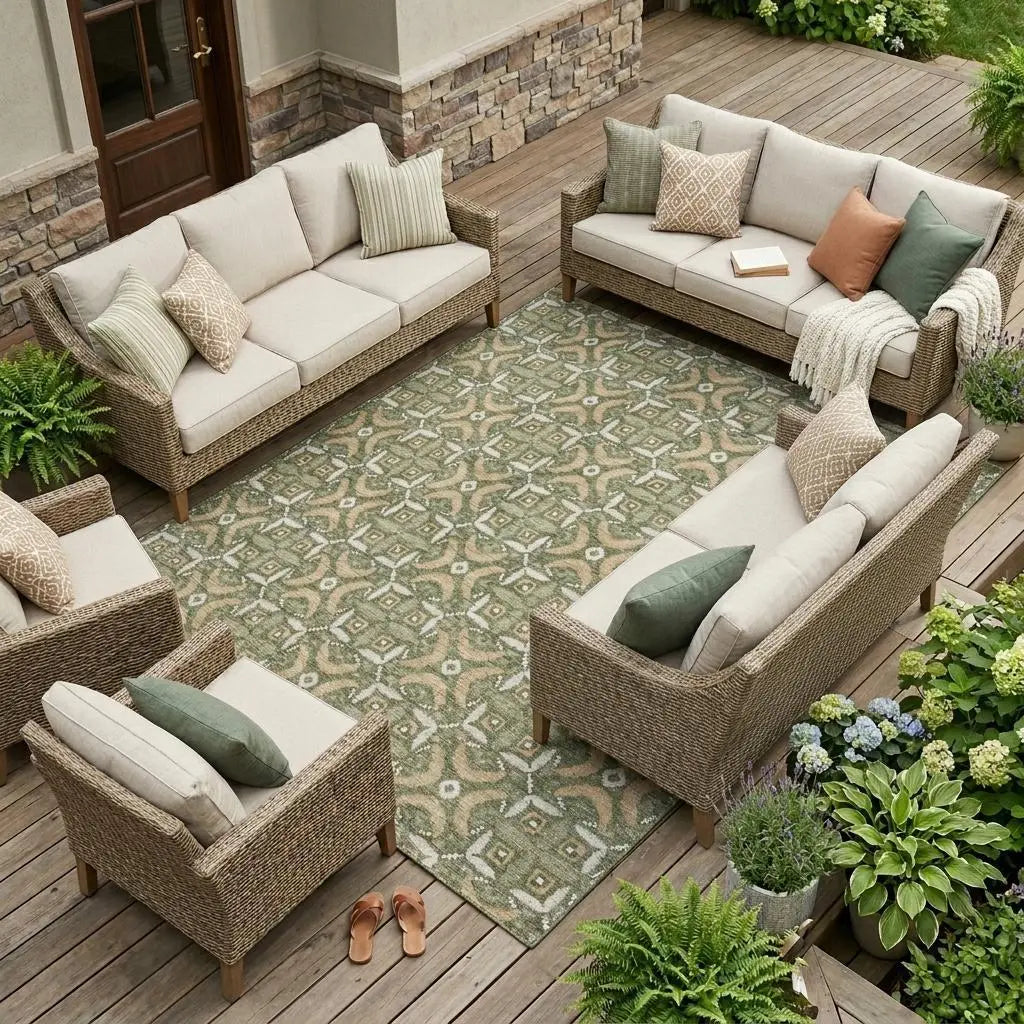 10' X 14' Olive Green And Green Geometric Washable Indoor Outdoor Area Rug Homeroots Outdoor