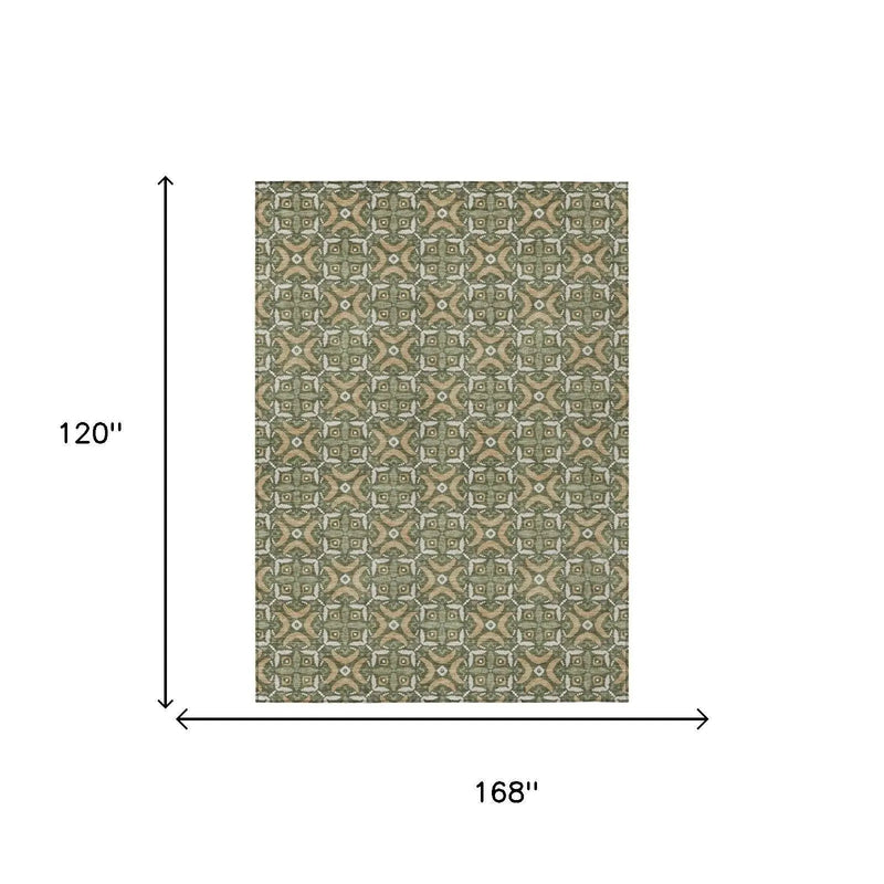10' X 14' Olive Green And Green Geometric Washable Indoor Outdoor Area Rug Homeroots Outdoor