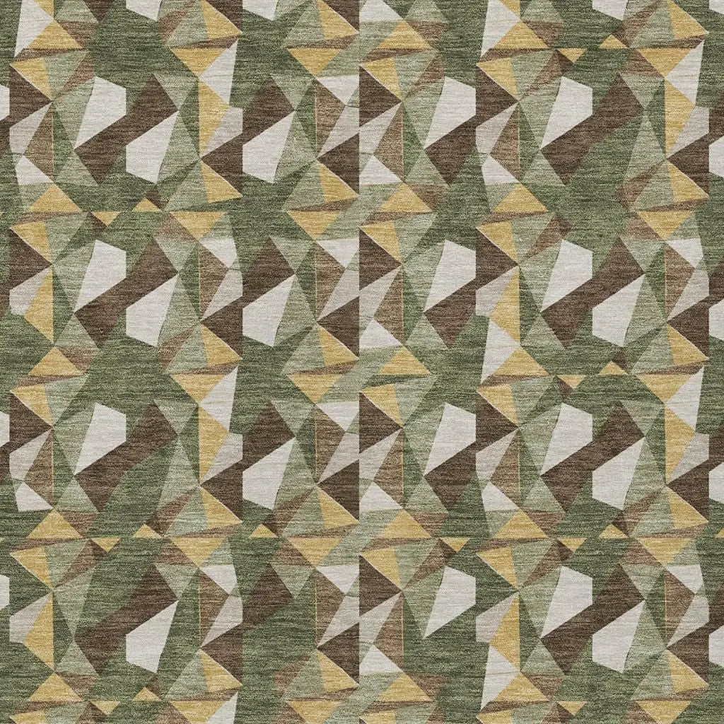 10' X 14' Olive Green And Green Geometric Washable Indoor Outdoor Area Rug Homeroots Outdoor