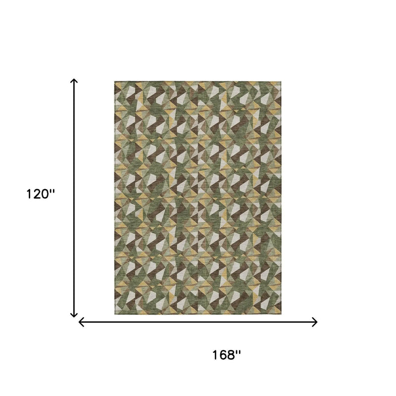 10' X 14' Olive Green And Green Geometric Washable Indoor Outdoor Area Rug Homeroots Outdoor