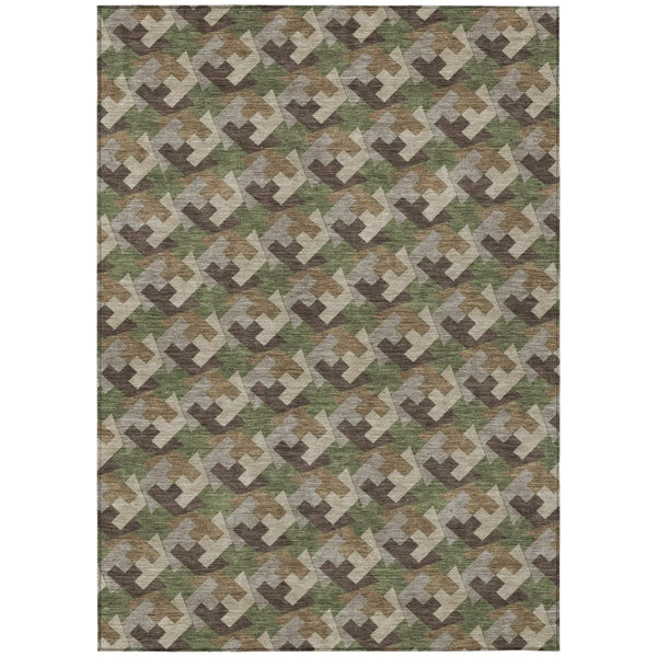 10' X 14' Olive Green And Green Geometric Washable Indoor Outdoor Area Rug Homeroots Outdoor