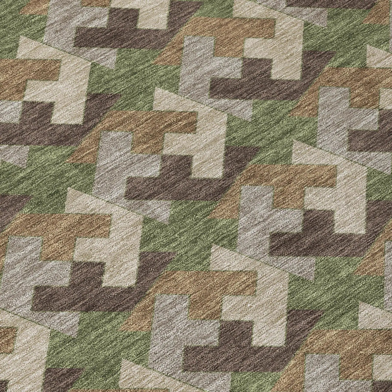 10' X 14' Olive Green And Green Geometric Washable Indoor Outdoor Area Rug Homeroots Outdoor