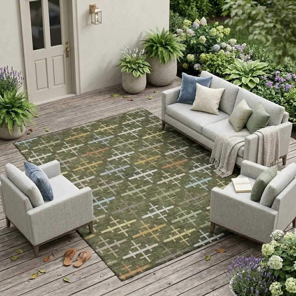 10' X 14' Olive Green And Green Geometric Washable Indoor Outdoor Area Rug Homeroots Outdoor