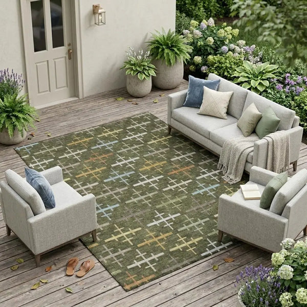 10' X 14' Olive Green And Green Geometric Washable Indoor Outdoor Area Rug Homeroots Outdoor