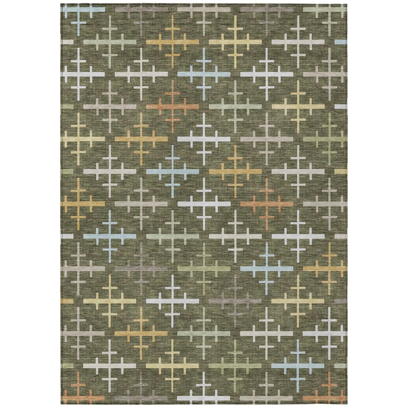 10' X 14' Olive Green And Green Geometric Washable Indoor Outdoor Area Rug Homeroots Outdoor