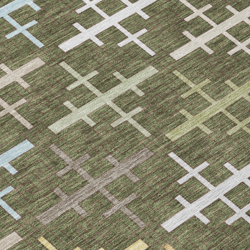 10' X 14' Olive Green And Green Geometric Washable Indoor Outdoor Area Rug Homeroots Outdoor