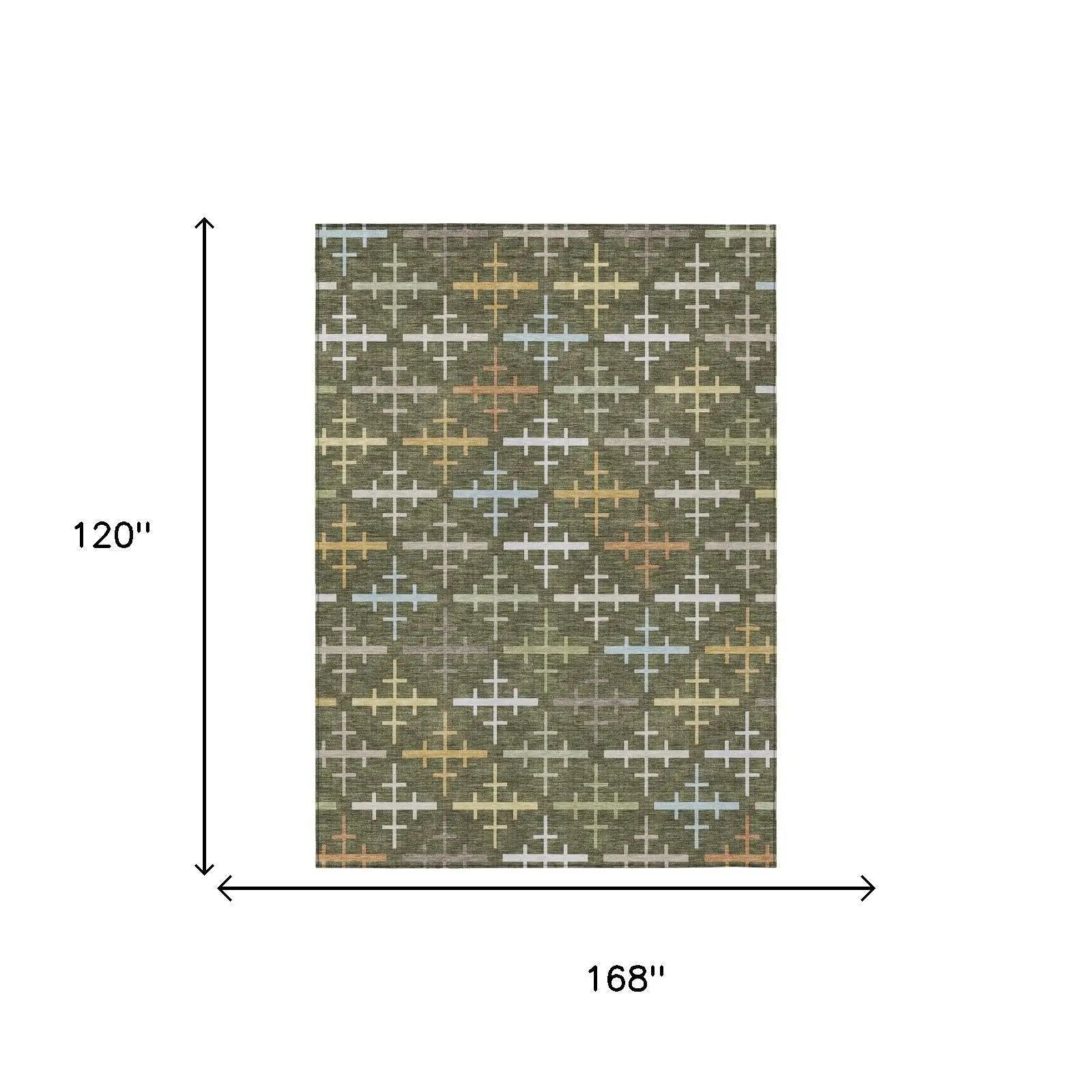 10' X 14' Olive Green And Green Geometric Washable Indoor Outdoor Area Rug Homeroots Outdoor