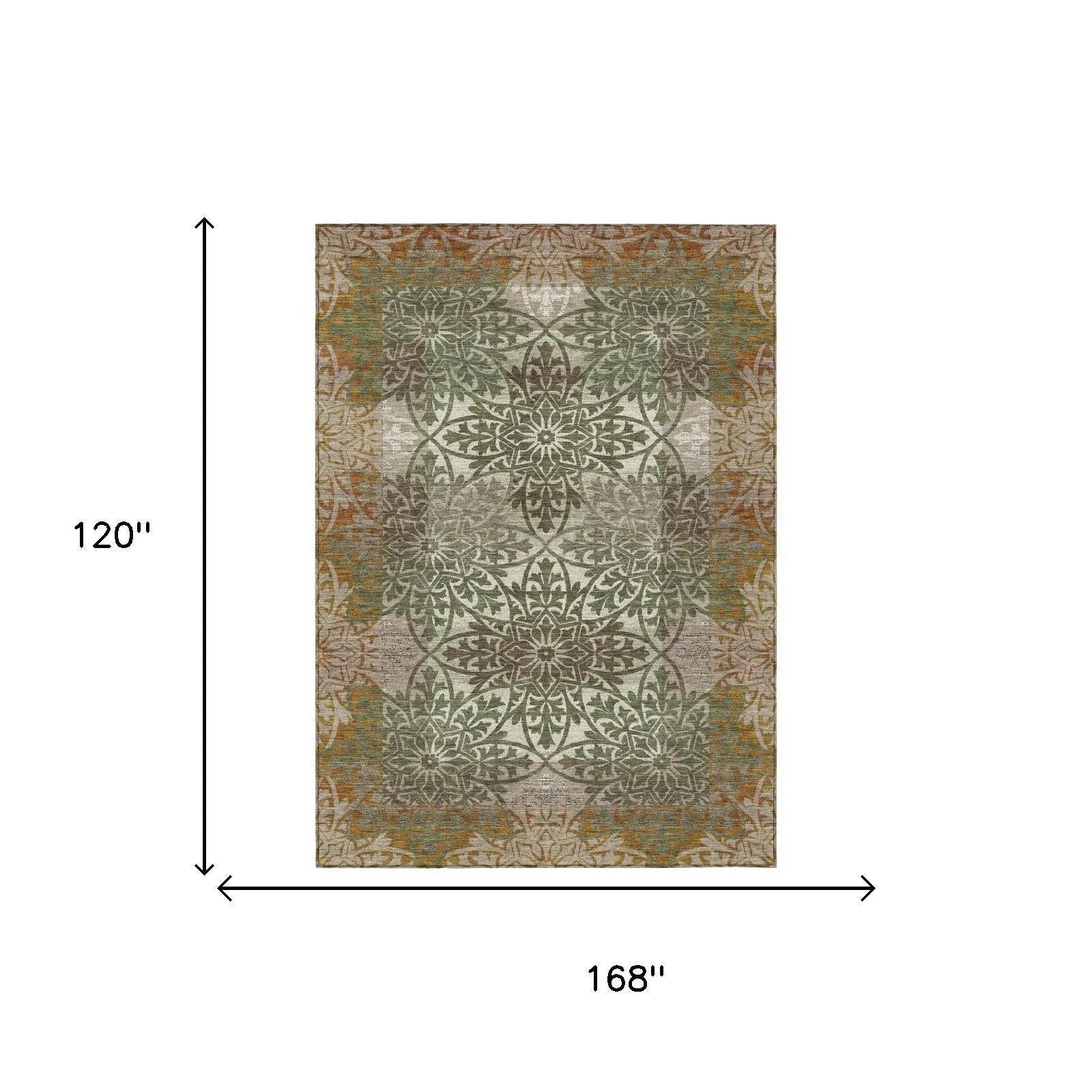 10' X 14' Olive Green And Green Oriental Washable Indoor Outdoor Area Rug Homeroots Outdoor