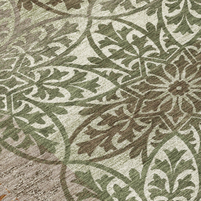10' X 14' Olive Green And Green Oriental Washable Indoor Outdoor Area Rug Homeroots Outdoor