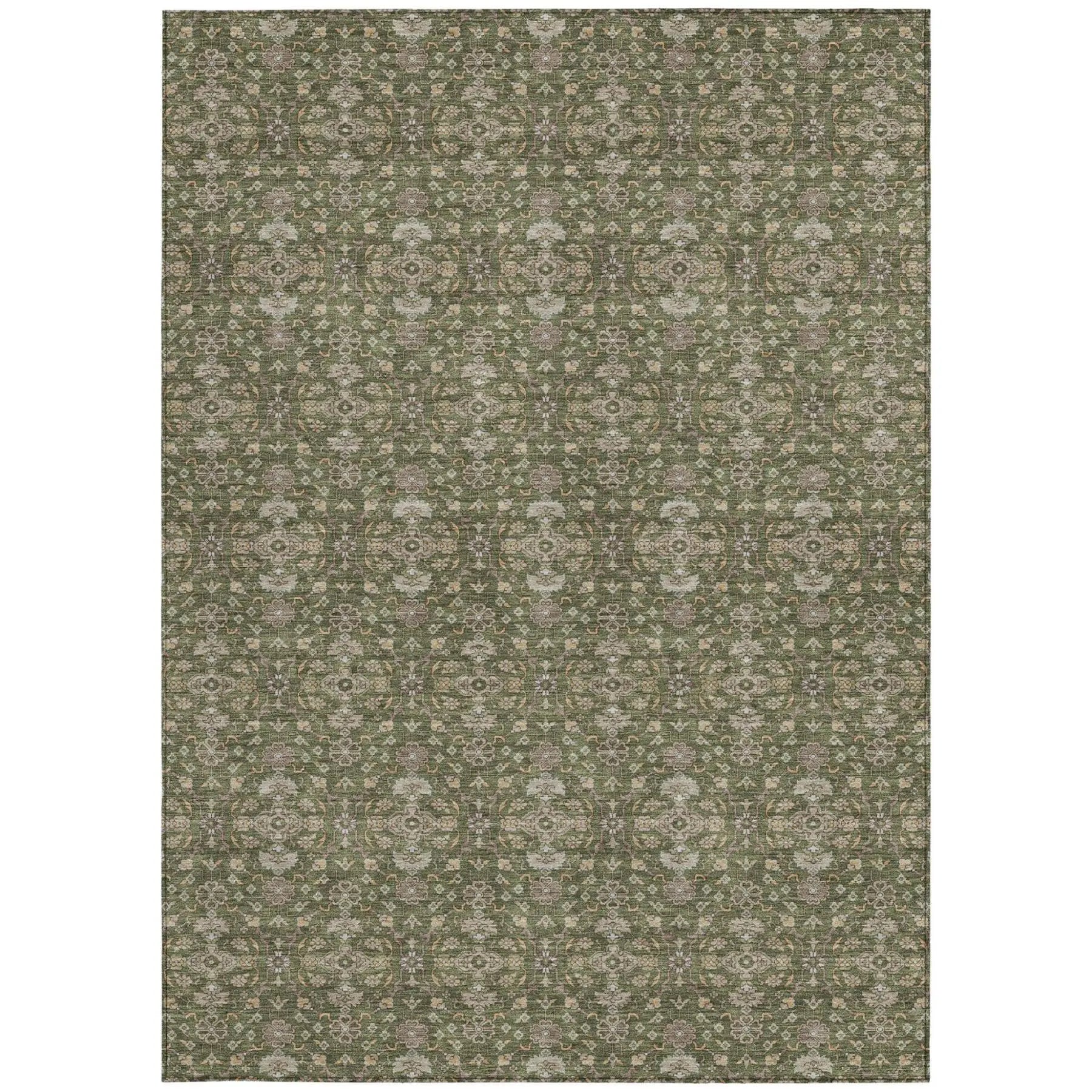 10' X 14' Olive Green And Green Oriental Washable Indoor Outdoor Area Rug Homeroots Outdoor