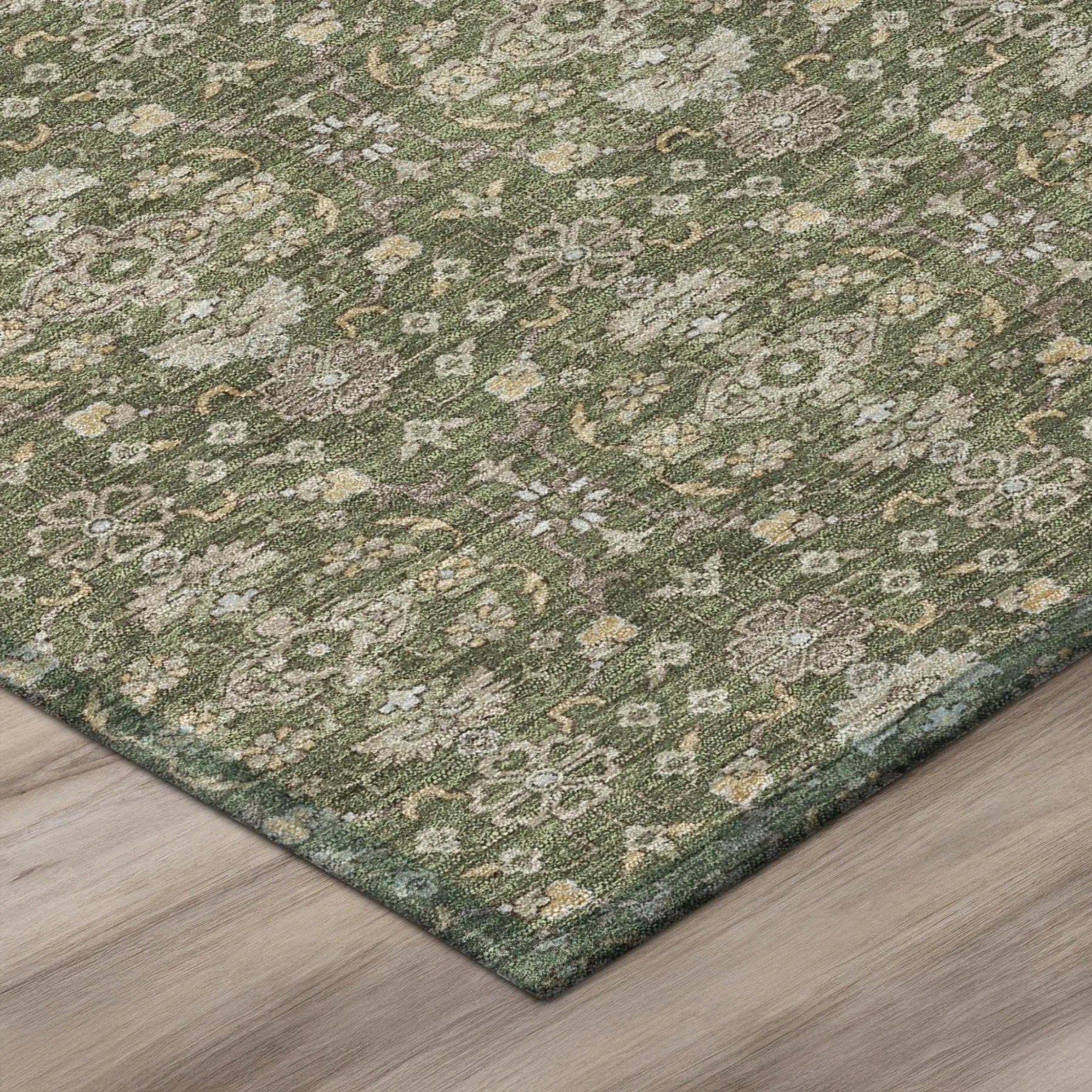 10' X 14' Olive Green And Green Oriental Washable Indoor Outdoor Area Rug Homeroots Outdoor