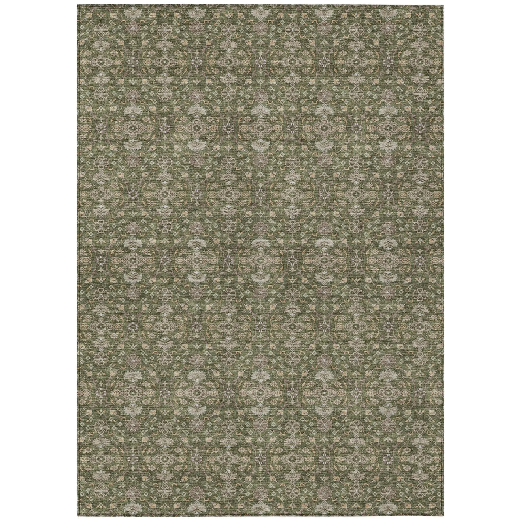 10' X 14' Olive Green And Green Oriental Washable Indoor Outdoor Area Rug Homeroots Outdoor
