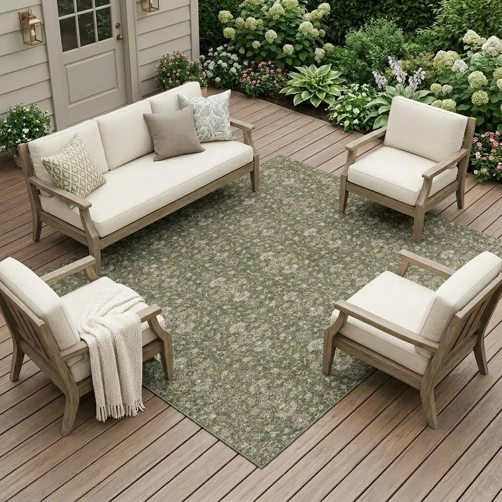 10' X 14' Olive Green And Green Oriental Washable Indoor Outdoor Area Rug Homeroots Outdoor